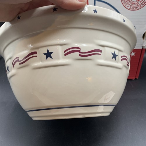 Longaberger Pottery All American Large Mixing Bowl #36200 Stars & Stripes NIB - Picture 3 of 5