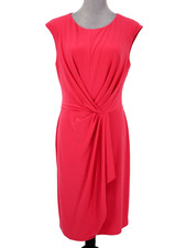 LRL Ralph Lauren Dress Womens 12 Salmon Pink Stretch Knit Ruched Front Party