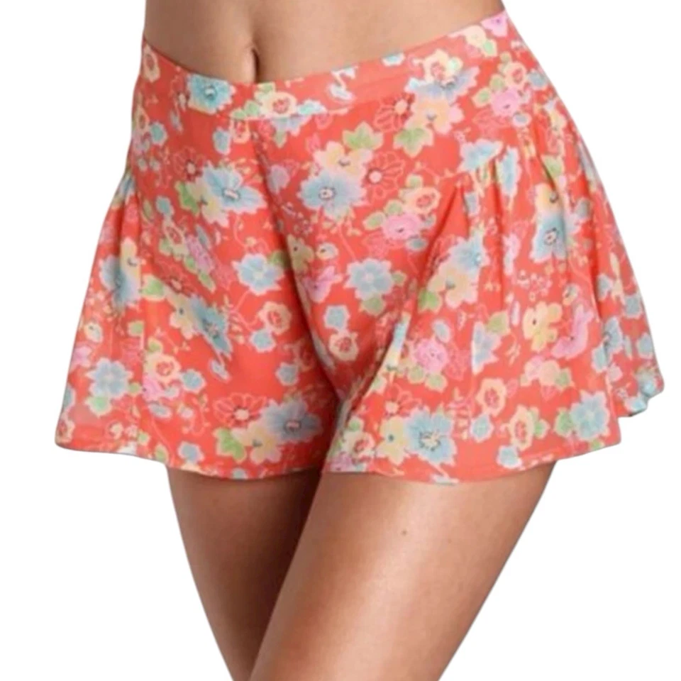 Pantalones Cortos Free People Coral Peine Floral Tiro Alto Plisado Yugo Para Mujer’s 4 Foto 2 de 4