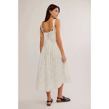 Free People Primavera Eyelet White Lace Midi Dress Medium Coastal Clean Girl