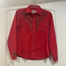 Ranger's Western Shirt Women's Size XS Red Embroidered Cowboy Rodeo Floral