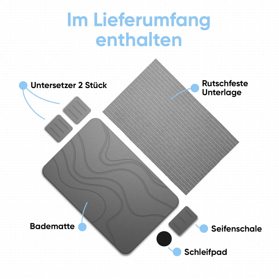 Björn&Schiller Badematte Stein Schnelltrocknend Kieselgur 60x39 cm Dunkelgrau - Bild 4 von 4