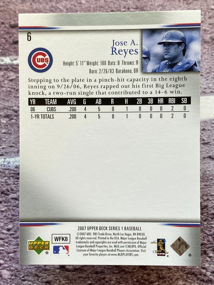 2007 Upper Deck Jose A. Reyes #6 Chicago Cubs - Image 2 of 2