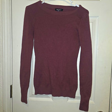 Express Women's Brown Rib-Knit Crew Neck Slim Fit Stretch Pullover Sweater S