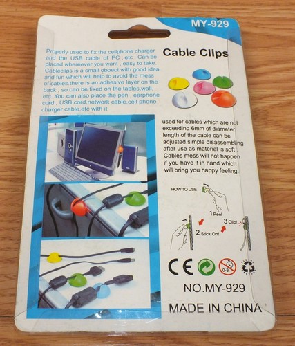 Adhesive Cable Clips (MY-929) For Organizing & Un-Cluttering Your Desk! *NEW* - Picture 2 of 2