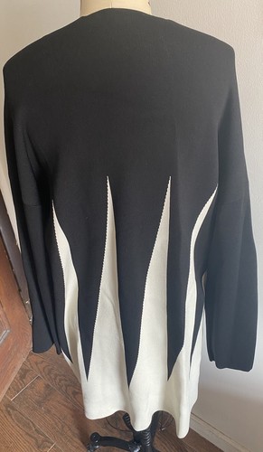 MS MIN Cardigan Long Open Wide Sleeves Black White Size S/M Viscose Luxury Heavy - Picture 6 of 10
