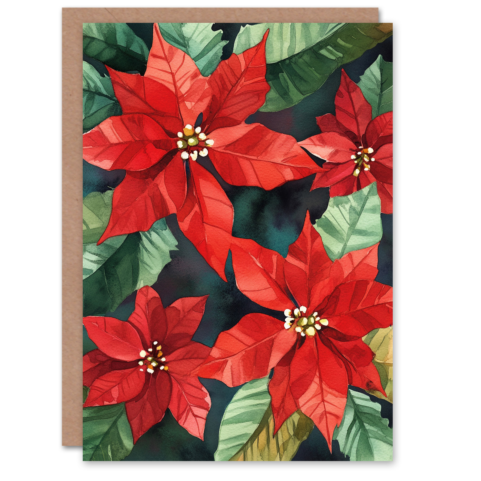 Floral Poinsettia Flower Blooms Christmas Fun Gift Festive Xmas Card