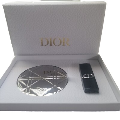DIOR Silver Cannage Metal Double Sided Mirror and Lipstick