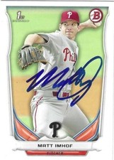 Autographed Signed 2014 Bowman #DP45 Matt Imhof Philadelphia Phillies Tough Sig