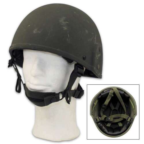 Véritable casque militaire britannique excédentaire armée de combat GS MK6 original Brodie menton - Photo 1 sur 2