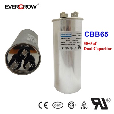 EverGrow TRCFD505 HVAC Round Dual Motor Run Capacitor. 50/5 MFD/UF440/370