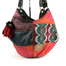 Desigual Hobo Handbag Canvas Tapestry Faux Le...