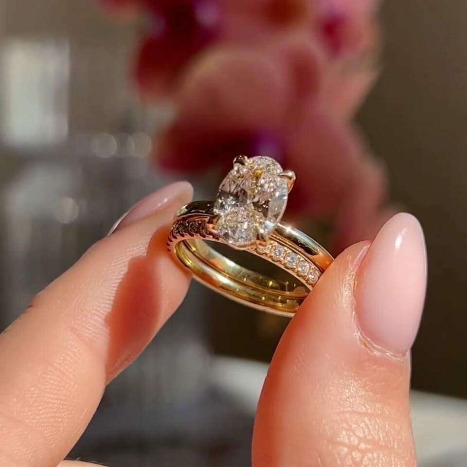 Oval Cut Lab Created Diamond New Wedding Ring Bridal Set 14K Yellow ...