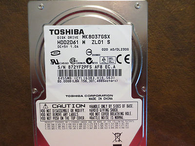 Toshiba MK8037GSX (HDD2D61 W ZL01 S) 020 A0/DL230G 80gb 2.5