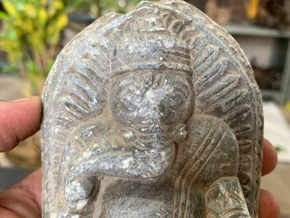 Antigua escultura de estatua de ídolo de oración hindú Ganesha de dios de mármol tallado a mano Foto 2 de 4