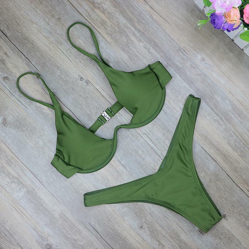 Costume da bagno Push Up con ferretto slip taglio V bikini donna mare brasiliana