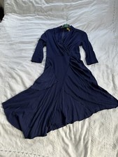 Catherine Malandrino Elegante Abito Navy Misto Lana Viscosa Orlo Asimmetrico 3/4 Sl