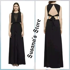 NWT BCBG MAXAZRIA SIZE 2 RUFFLE CASCADE OPEN BACK GOWN MAXI DRESS MSRP $298