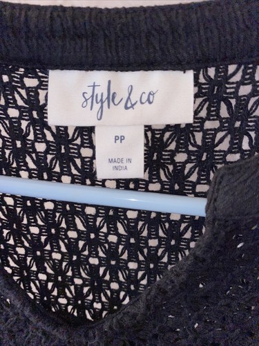 Blusa Camisa Top Style & Co Mujer Talla PP Negra Profunda Manga Larga. - Imagen 2 de 5