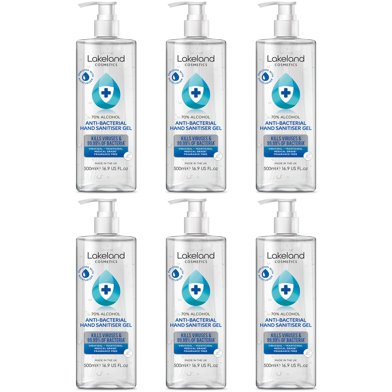 70% Hand Sanitiser Gel 6x 500ml -Kills 99.9% Bacteria Hand Gel Multi Bulk Pack