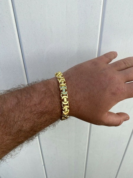 Alternate view of Mens 14k Gold Plated Real Solid 925 Sterling Silver Byzantine Tiger Eye Bracelet