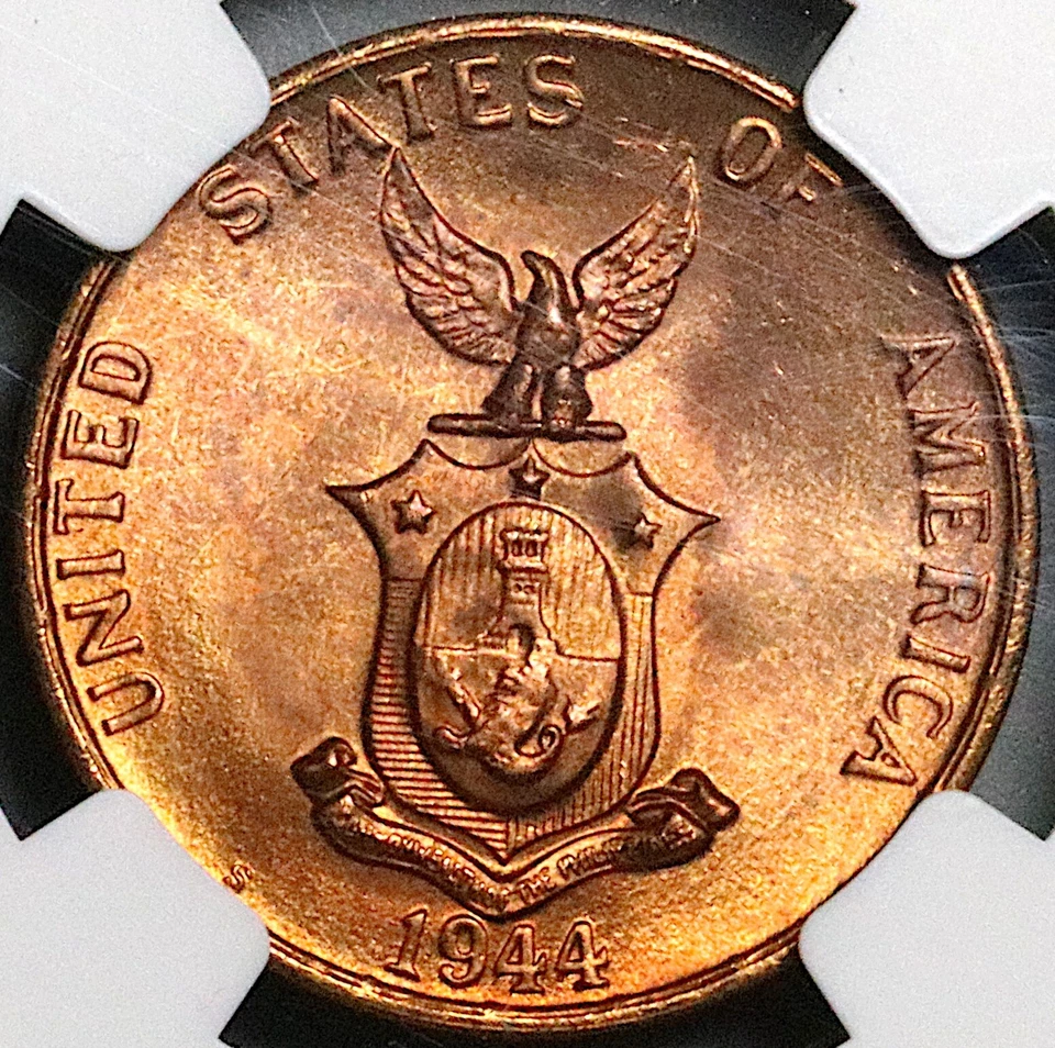 1944-S NGC MS 65 RB Philippines 1 Centavo Mint State USA Coin (24031702C) - Image 3 of 4