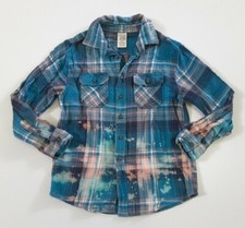 Upcycled Distressed Bleached Hand Dyed Flannel Grunge Rockabilly Shirt Youth L