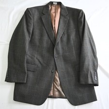 Jos A Bank 44L Brown Windowpane Flannel 100 Wool Blazer Sport Coat Suit Jacket