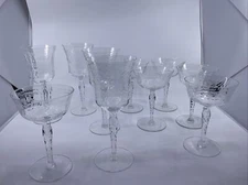 Set Of 10 Libbey Rock Sharpe Crystal Stemware