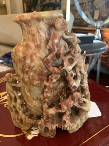 Vintage Ornately Carved Soapstone Monkey Climbing