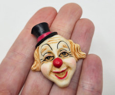 Lot of 6 Carnival Clown Resin Deco Face Head for Craft Jewelry Cameo Brooch VTG