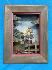 Wooden Shadow Box Boy & Girl Watching Birds Wall Hanging Trees Birds Flowers