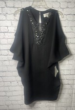 Badgley Mischka Mack + James Womens Tunic Top Dress Beaded Cold Shoulder Black M