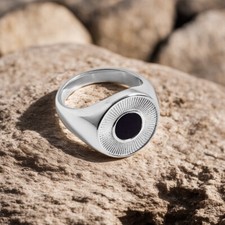 NATURAL BLACK ONYX GEMSTONE RING 925 STERLING SILVER RING SIGNET MENS RING