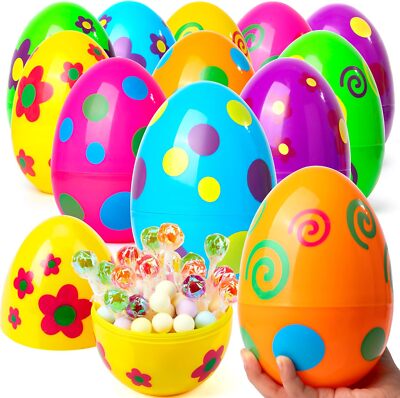 12 Pcs Jumbo Easter Eggs 6'' Printed Giant Eggs Fillable for Hunt Basket Fillers