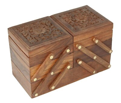 ANCIEN COFFRE BOITE A BIJOUX EN BOIS SCULPTE