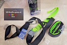 2 PC HEAVY DUTY MOTORCYCLE SECURING STRAP TRAILER STRAPS TIE DOWNS GREEN / BLACK