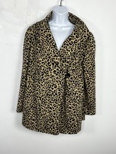 Grace Womens Coat Sz 10 Tan Black Animal Print Button Front