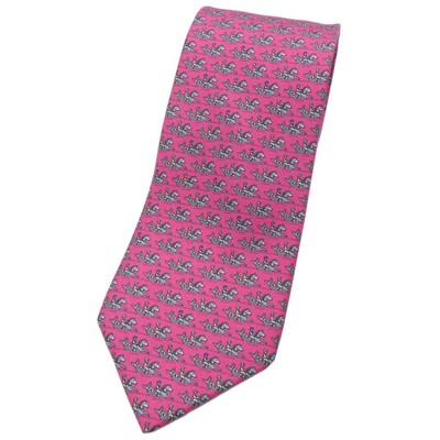 HERMES Necktie Tie Pink all-over pattern 100% Silk made in France