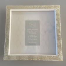 White Box Frame Photo Picture Silver Diamanté Edge Wall Hanging Wedding Baby