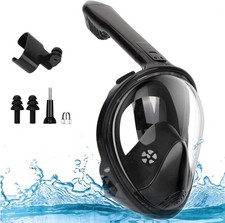 UNIGEAR KIDS FULL FACE SNORKEL 180 PANORAMIC VIEW SNORKELING MASK L/XL - BLACK