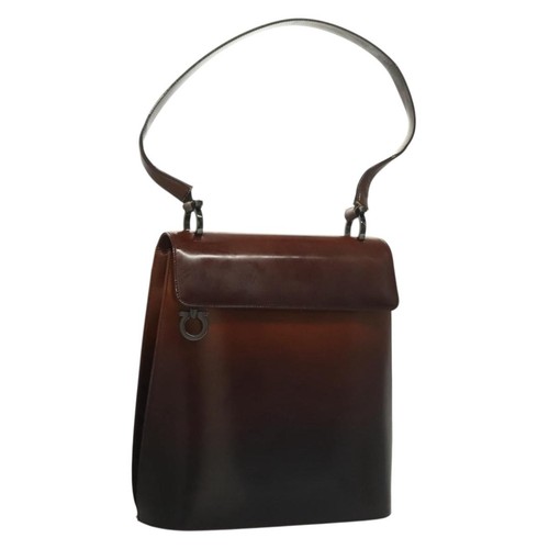 Salvatore Ferragamo Gancini Shoulder Bag Leather Brown Auth 132512
