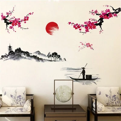 Stickers Muraux Maison Lisse Style Chinois PVC Prune Fleur Romantique Auto-Adh�� - Photo 1/4