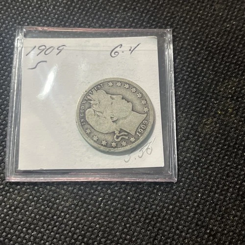 1909-S San Francisco Barber Quarter Liberty Head, 90% Silver 25c Coin, USA