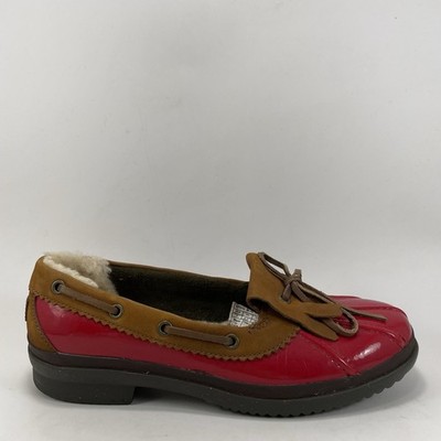 UGG Haylie Loafers Womens Size 7 Patent Leather, Shearling Lined Red Brown
