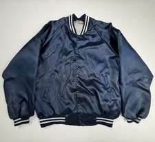 Vintage Hartwell Satin Varsity Bomber Jacket Navy Made In USA Men's Size L