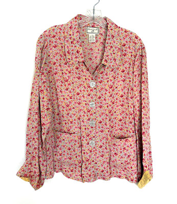 April Cornell Vintage Rayon Button Front Blouse 2 Pocket, Oversized Peasant Sz 2