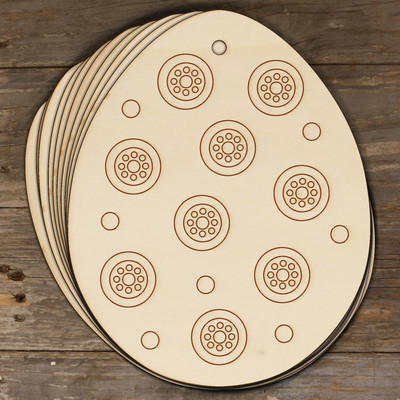 10x Osterei aus Holz mit gepunktetem Muster Bastelform 3 mm lagig