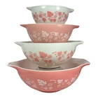 Vtg Set 4 PYREX Gooseberry Cinderella Nesting Mixing Bowls Pink 441 442 443 444