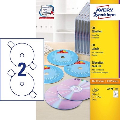 AVERY Zweckform CD Etiketten SuperSize weiß matt 117 mm 200 Etiketten